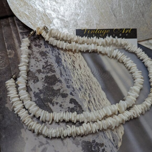 Shell Choker Necklace Bundle of 2 natural chards hand beaded vintage - Picture 12 of 12